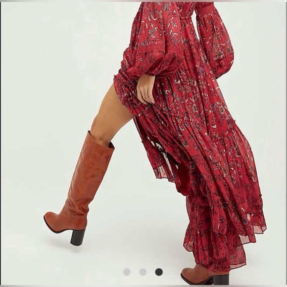 Free People Cassis Printed Chiffon Dress - Red Floral - Size Extra Small XS - Picture 4 of 16